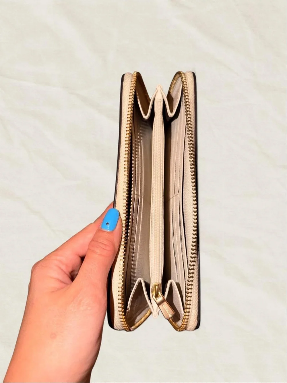 Coach Pebbled Zip Around Wallet in Creme with Gold Logo